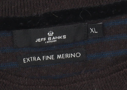 Jeff Banks Men’s Brown XL Striped Merino Wool Pullover Jumper