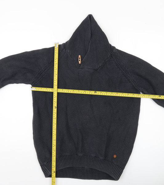 Jack & Jones Men's Black Cotton Hooded Pullover Jumper L