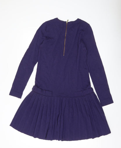 Whistles Women Purple Wool Blend Shift Dress UK 8 Long Sleeve