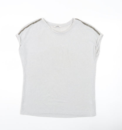 Tu Women Grey Sequin Shoulder Crew Neck T-Shirt Size 14