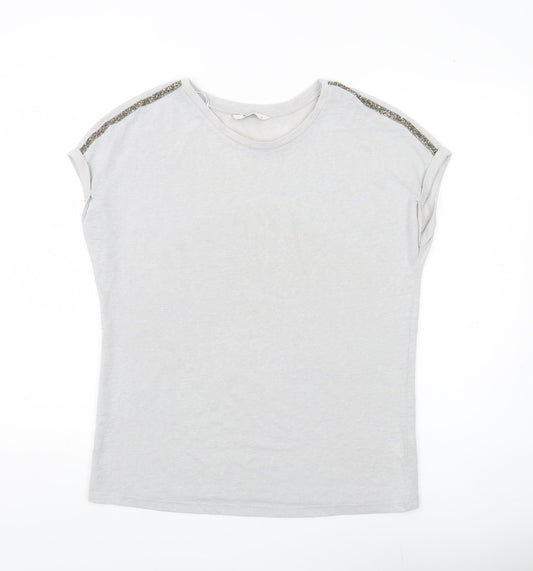 Tu Women Grey Sequin Shoulder Crew Neck T-Shirt Size 14