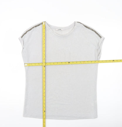 Tu Women Grey Sequin Shoulder Crew Neck T-Shirt Size 14