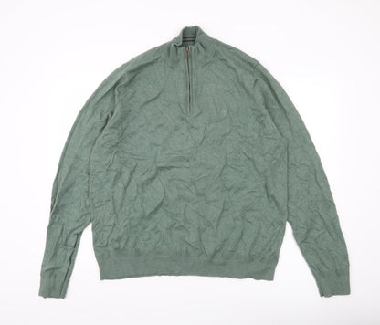Fat Face Men's Green 2XL Pullover Half Zip Jumper Cotton Linen