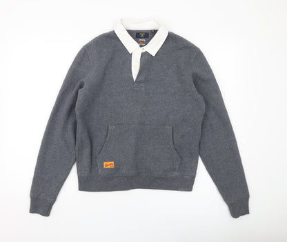 Superdry Womens Grey Henley Sweatshirt UK 8 Collared College Logo