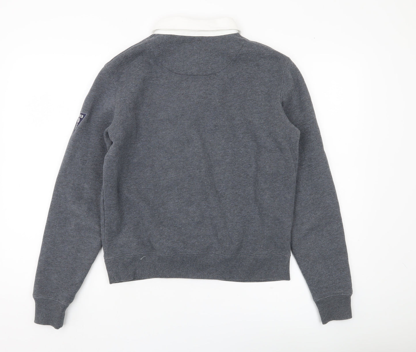 Superdry Womens Grey Henley Sweatshirt UK 8 Collared College Logo