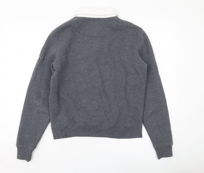 Superdry Womens Grey Henley Sweatshirt UK 8 Collared College Logo