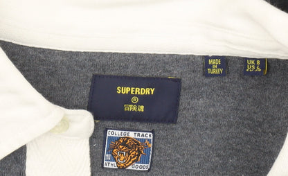 Superdry Womens Grey Henley Sweatshirt UK 8 Collared College Logo
