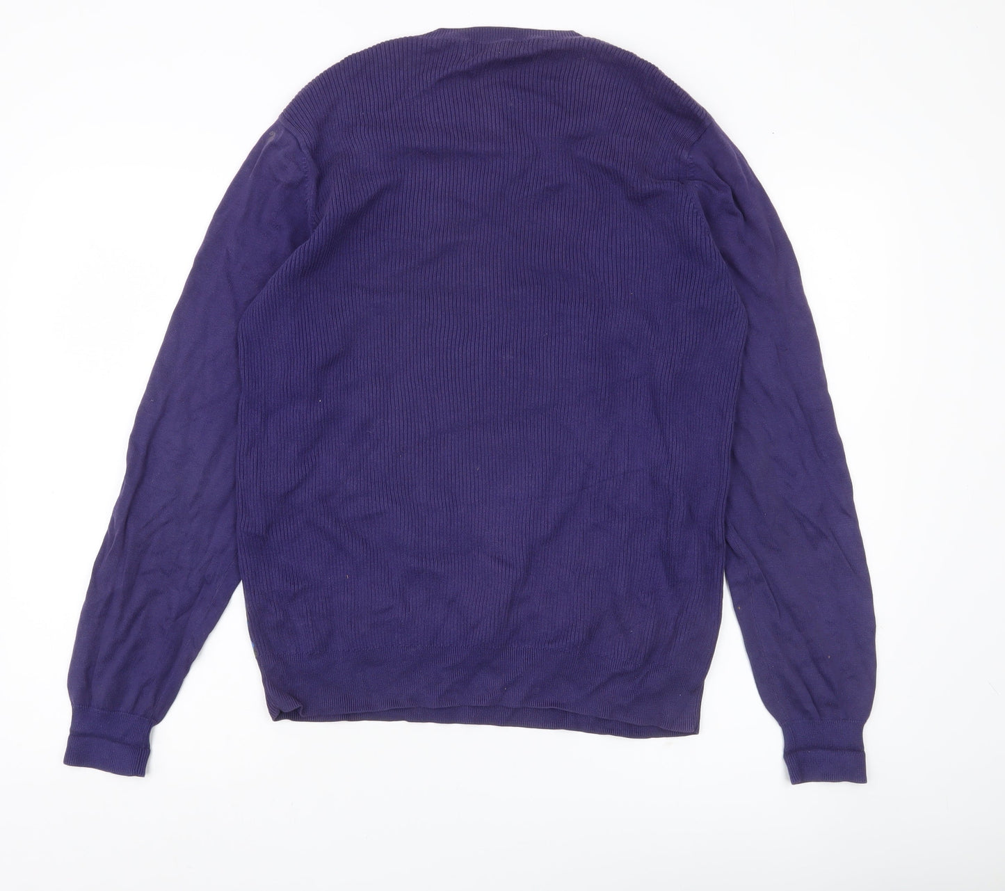 Lyle & Scott Men's Blue Argyle V-Neck Cotton Jumper Size M