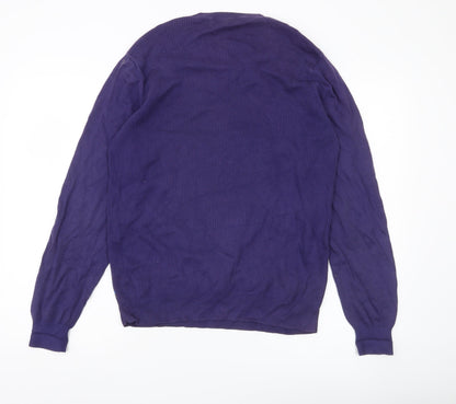 Lyle & Scott Men's Blue Argyle V-Neck Cotton Jumper Size M