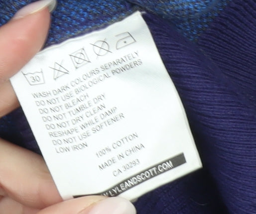 Lyle & Scott Men's Blue Argyle V-Neck Cotton Jumper Size M