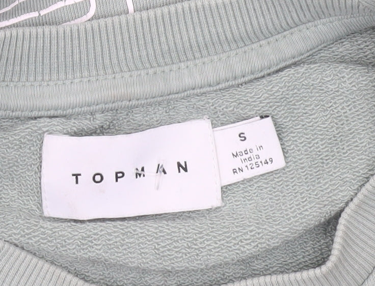 Topman Men’s Green Sweatshirt Size S Crew Neck Graphic Pullover