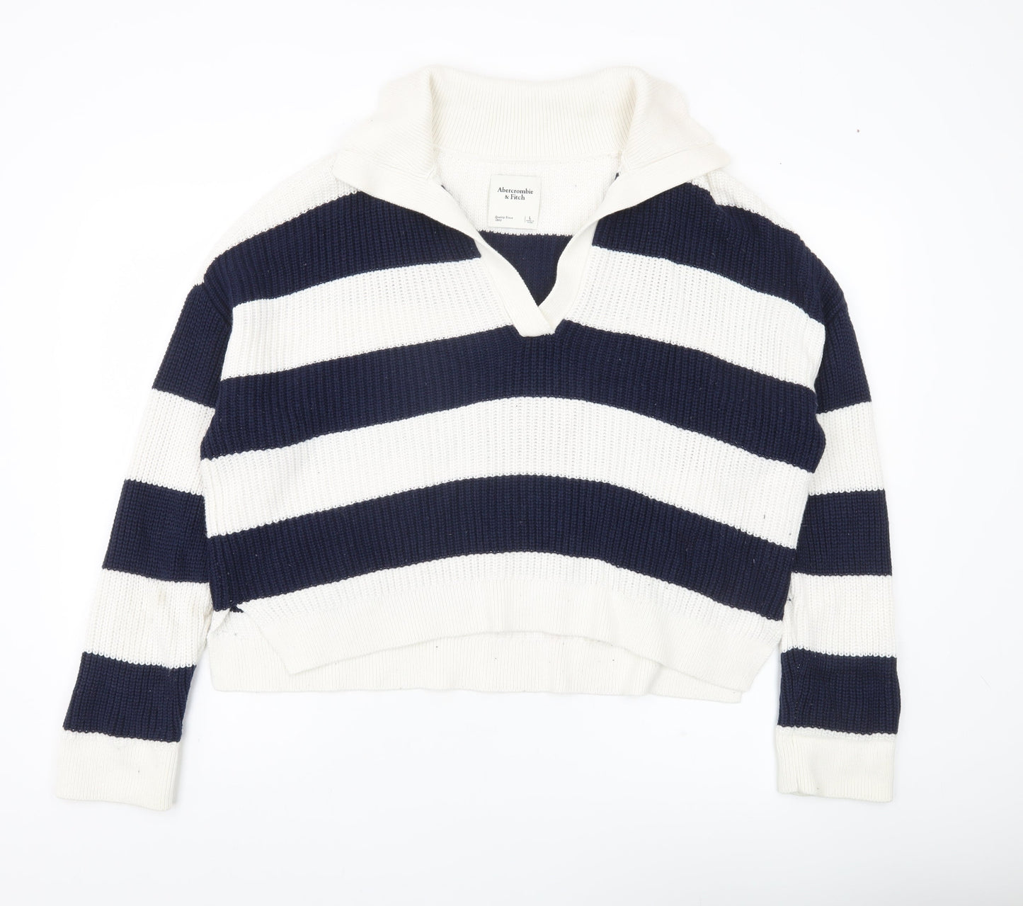 Abercrombie & Fitch Women’s Blue White Striped Collared Jumper L