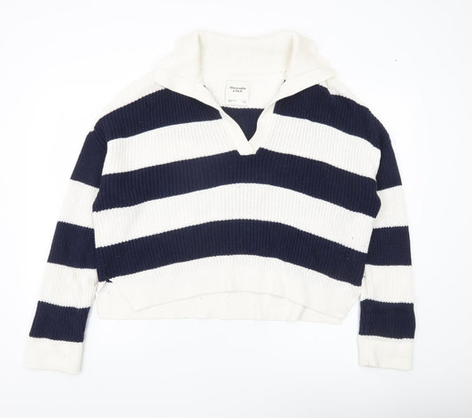 Abercrombie & Fitch Women’s Blue White Striped Collared Jumper L