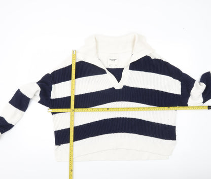 Abercrombie & Fitch Women’s Blue White Striped Collared Jumper L
