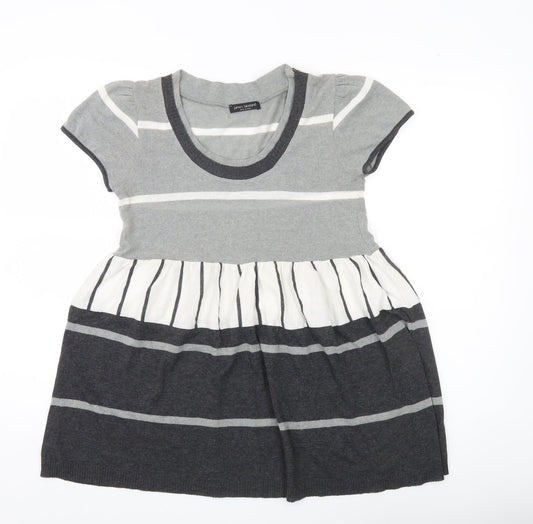 James Lakeland Women’s Grey Striped Tunic Jumper Size 14 Short Sleeve Knit