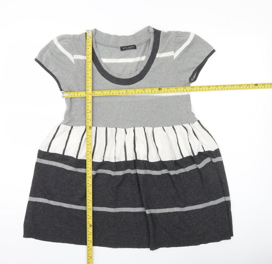 James Lakeland Women’s Grey Striped Tunic Jumper Size 14 Short Sleeve Knit
