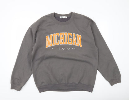 Missguided Unisex Grey College Michigan Sweatshirt Size L Crew Neck