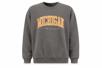 Front view of Missguided unisex grey college michigan sweatshirt, size L, crew neck
