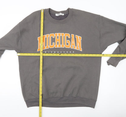 Missguided Unisex Grey College Michigan Sweatshirt Size L Crew Neck
