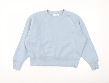 MNG Women Blue Small Pullover Sweatshirt Crew Neck Cotton