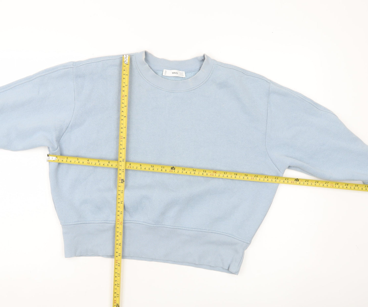 MNG Women Blue Small Pullover Sweatshirt Crew Neck Cotton