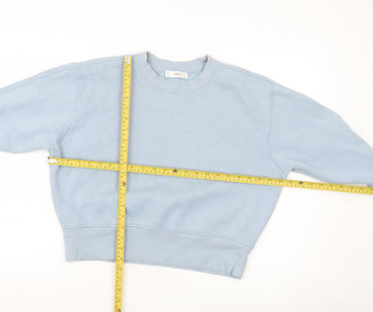 MNG Women Blue Small Pullover Sweatshirt Crew Neck Cotton