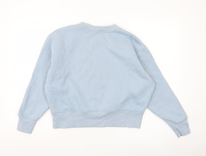 MNG Women Blue Small Pullover Sweatshirt Crew Neck Cotton
