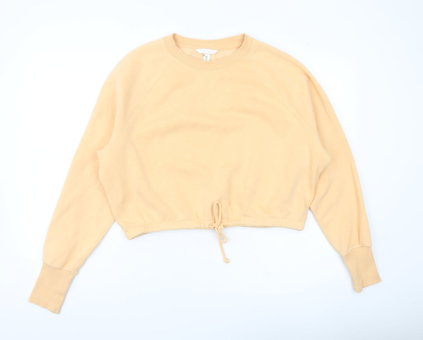 H&M Women’s Beige Cropped Sweatshirt Size 12 Drawstring Crew Neck