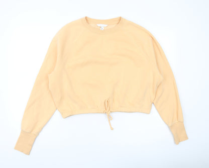 H&M Women’s Beige Cropped Sweatshirt Size 12 Drawstring Crew Neck