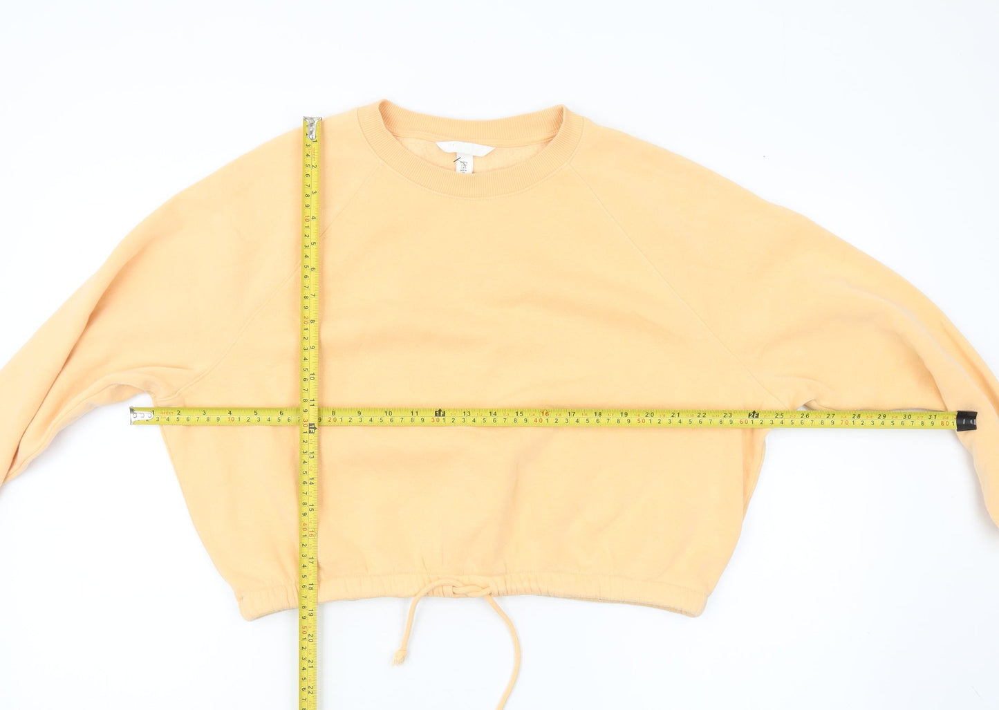 H&M Women’s Beige Cropped Sweatshirt Size 12 Drawstring Crew Neck