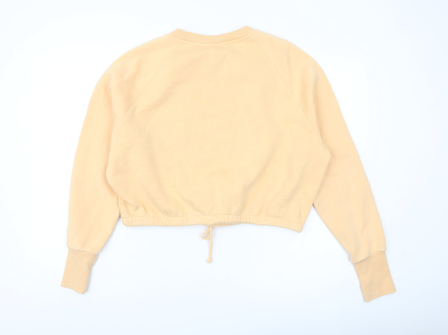 H&M Women’s Beige Cropped Sweatshirt Size 12 Drawstring Crew Neck