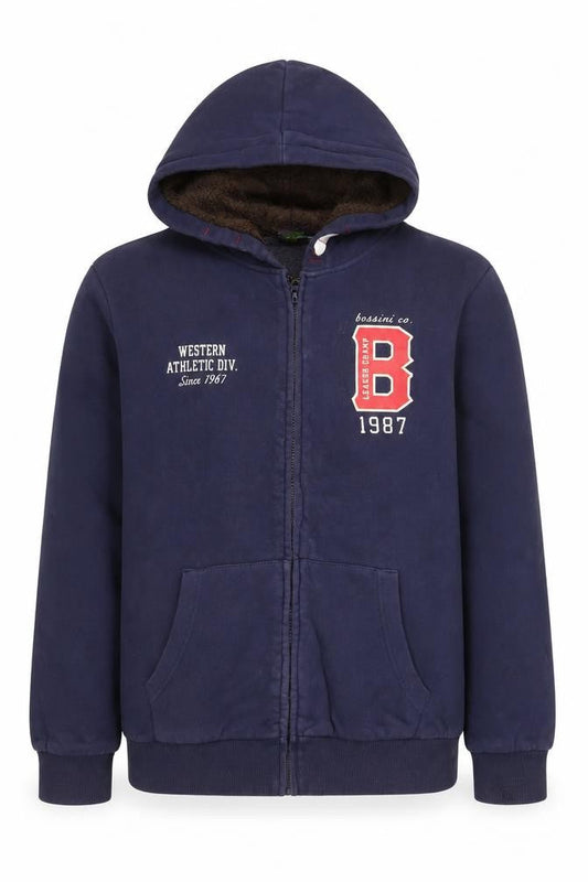 Bossini Boys Blue Full Zip Hoodie 14 Years Lined Hooded Casual Jacket