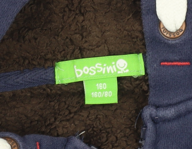 Bossini Boys Blue Full Zip Hoodie 14 Years Lined Hooded Casual Jacket