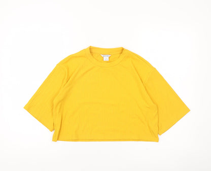Monki Women Yellow Cropped T-Shirt Size S Short Sleeve Jersey Top
