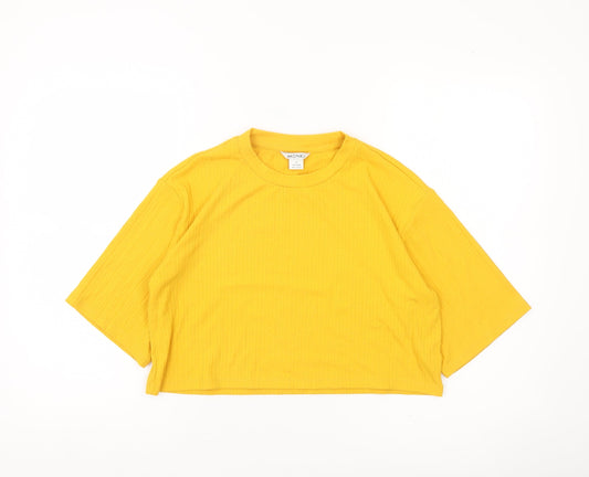 Monki Women Yellow Cropped T-Shirt Size S Short Sleeve Jersey Top