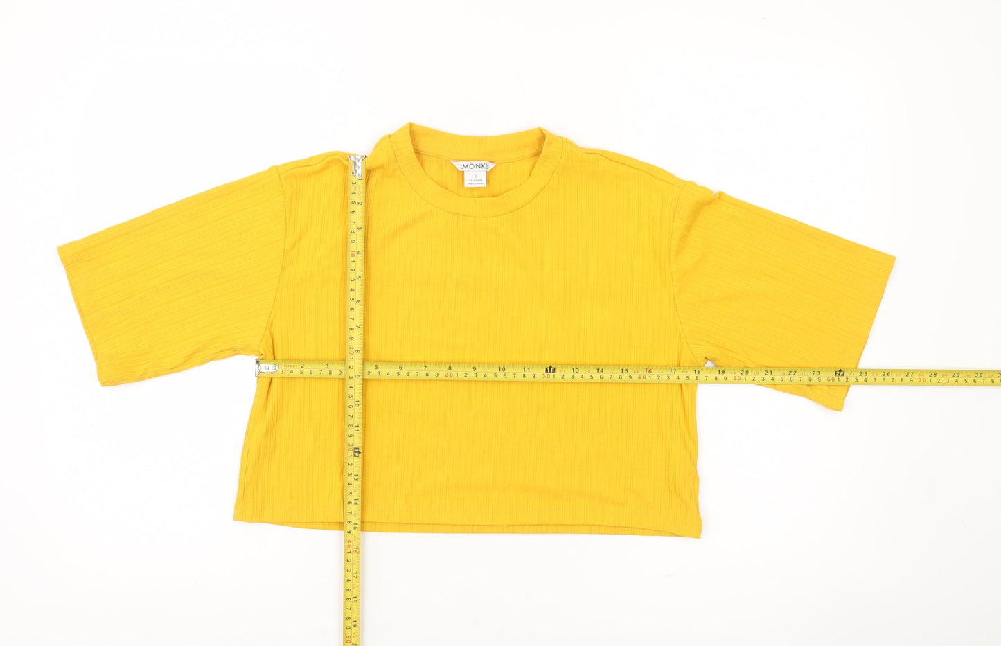 Monki Women Yellow Cropped T-Shirt Size S Short Sleeve Jersey Top