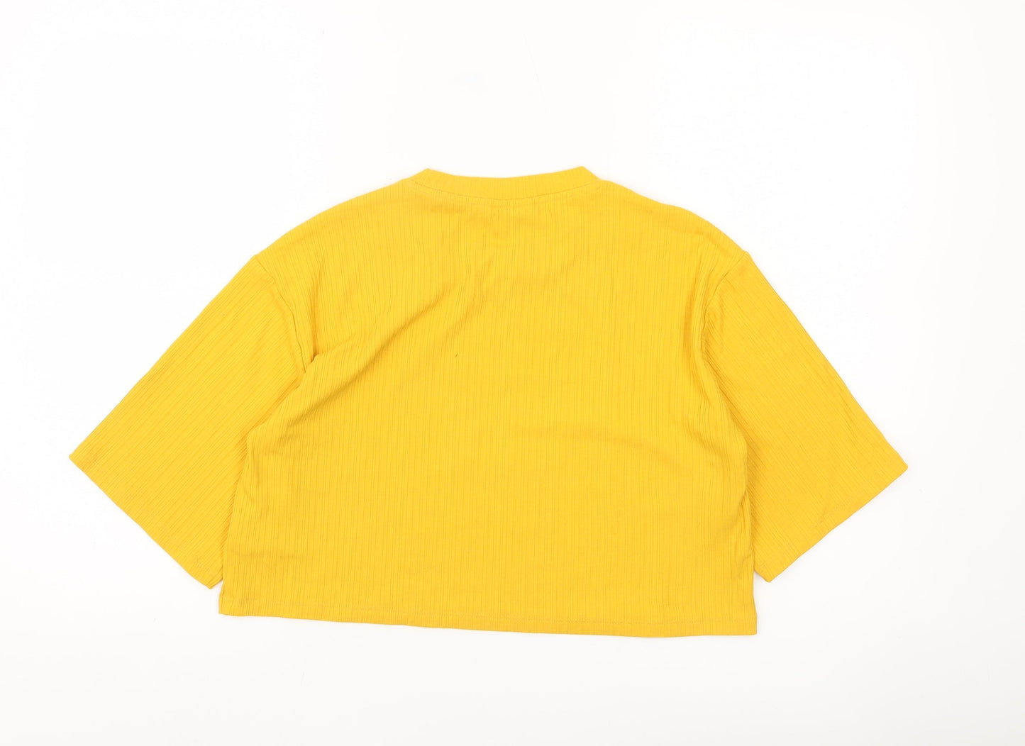 Monki Women Yellow Cropped T-Shirt Size S Short Sleeve Jersey Top