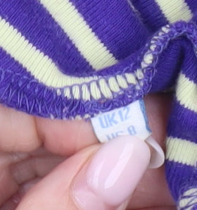 Boden Women Blue Striped Long Sleeve Cotton Stretch T-Shirt UK 12