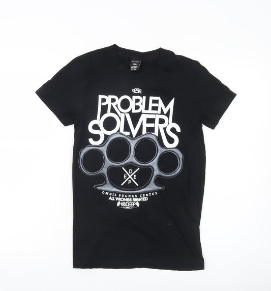 Additional front view of 10.Deep unisex adults black medium graphic print cotton t-shirt