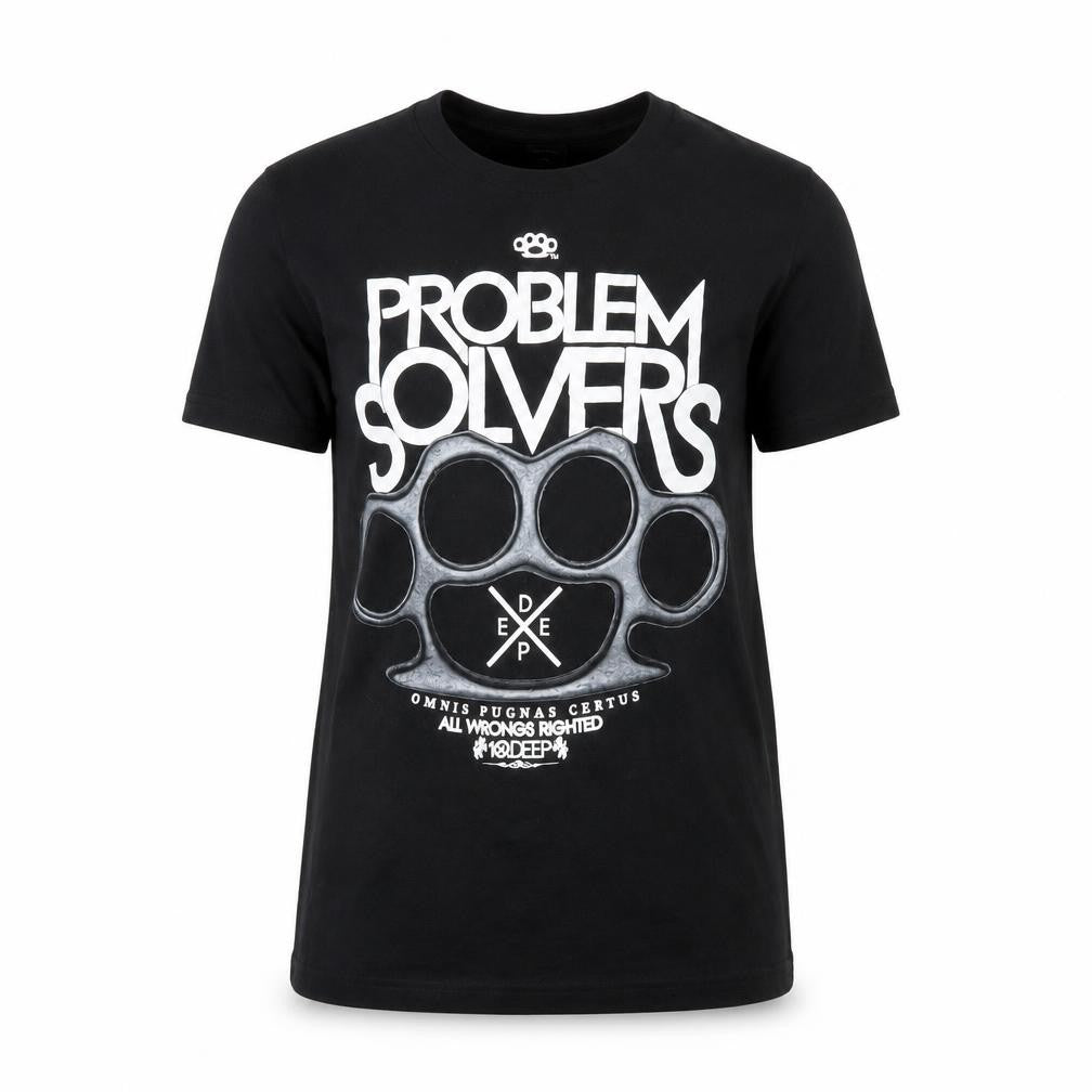 Front view of 10.Deep unisex adults black medium graphic print cotton t-shirt