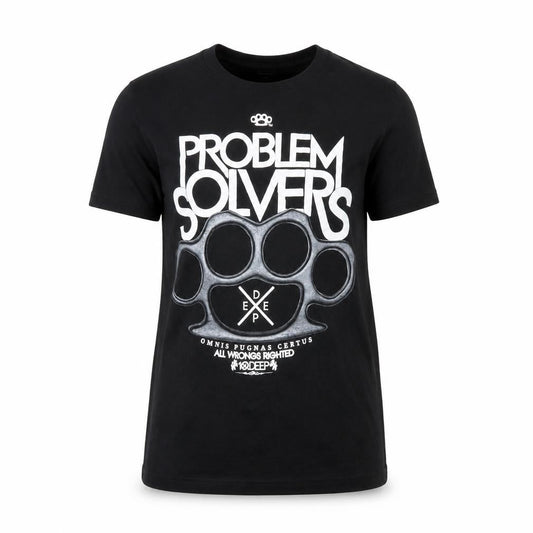Front view of 10.Deep unisex adults black medium graphic print cotton t-shirt