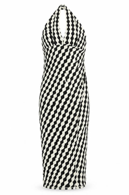 ASOS DESIGN Women’s Black White Halter Bodycon Midi Dress Size 10