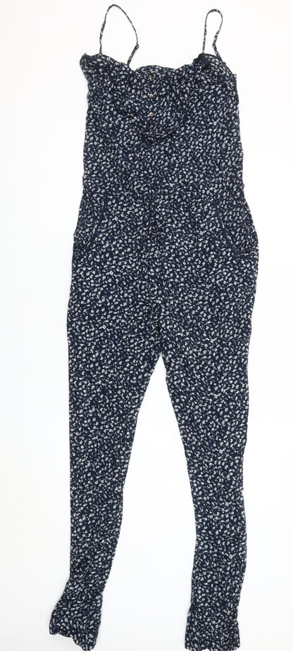 Marks and Spencer Women’s Blue Floral Cotton Sleeveless Jumpsuit UK 8