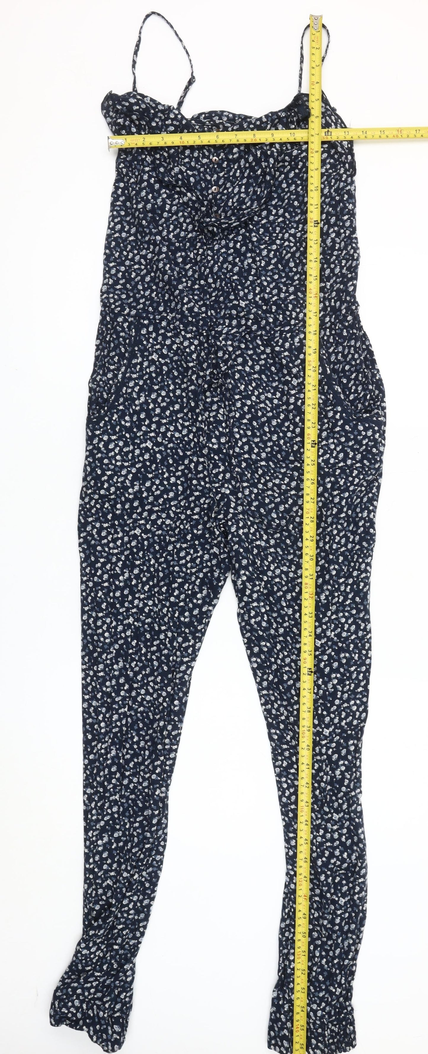 Marks and Spencer Women’s Blue Floral Cotton Sleeveless Jumpsuit UK 8