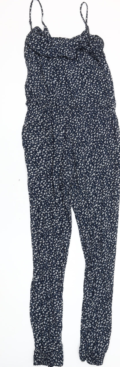 Marks and Spencer Women’s Blue Floral Cotton Sleeveless Jumpsuit UK 8