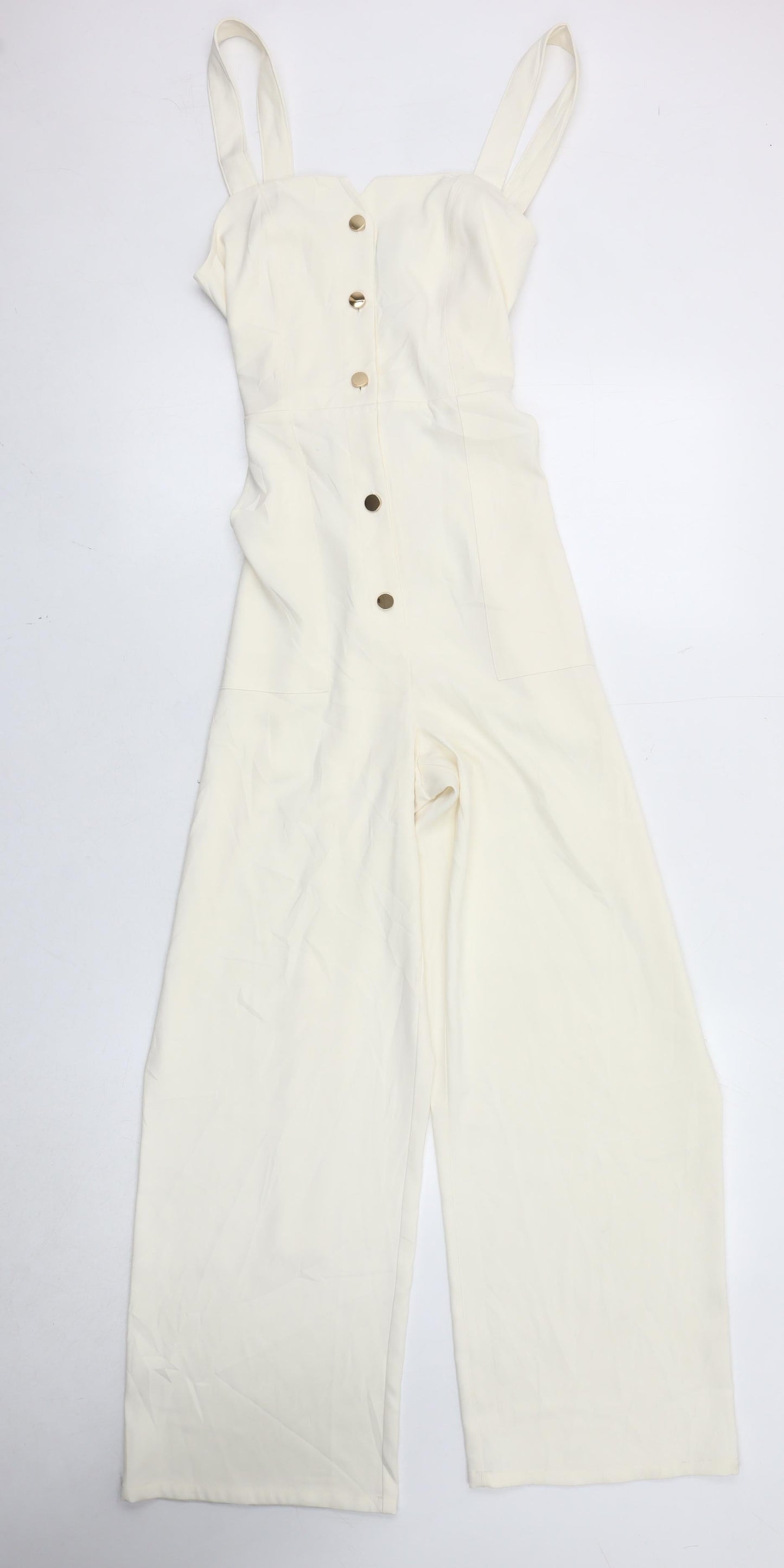 Zara Women Ivory Wide-Leg Sleeveless Belted Jumpsuit Size 6