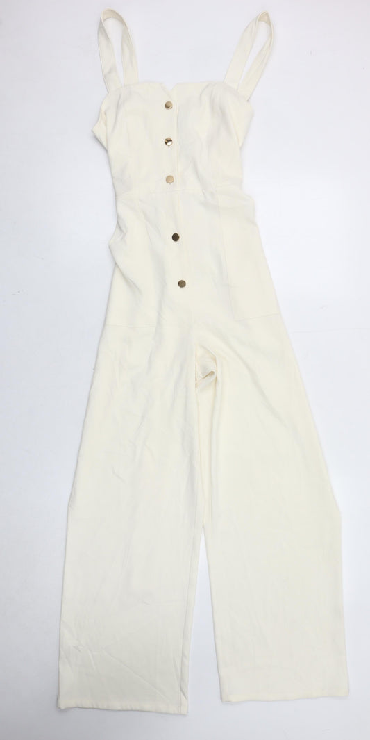 Zara Women Ivory Wide-Leg Sleeveless Belted Jumpsuit Size 6