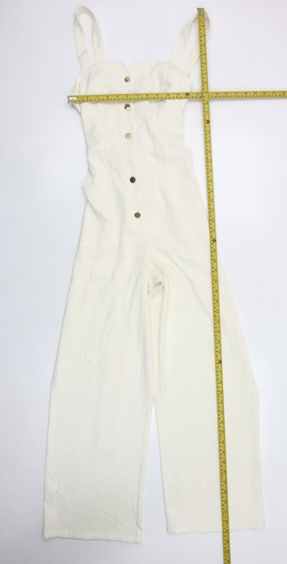 Zara Women Ivory Wide-Leg Sleeveless Belted Jumpsuit Size 6