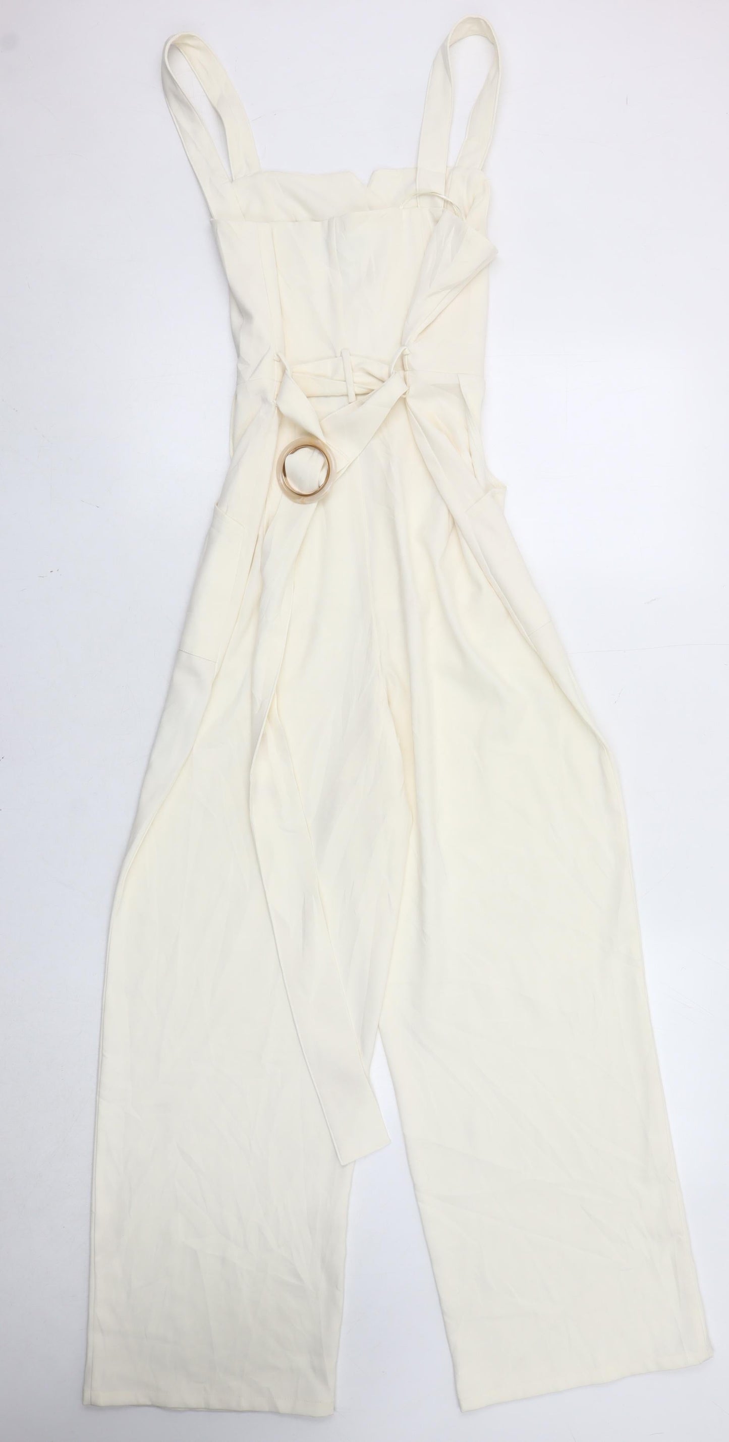 Zara Women Ivory Wide-Leg Sleeveless Belted Jumpsuit Size 6