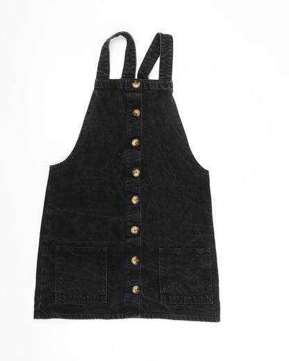 Denim Co Women Black Size 12 Pinafore Mini Dress Cotton